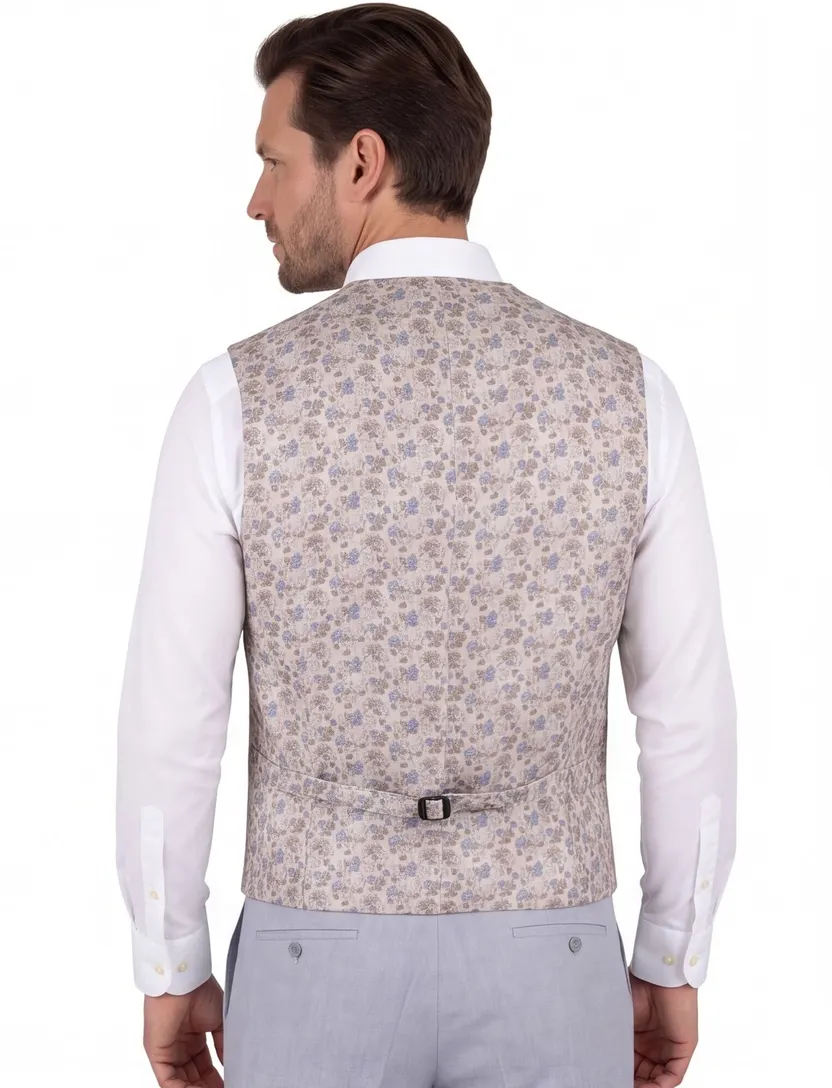 Gilet Club of Gents beige bloemtjes print zijde en zakken
