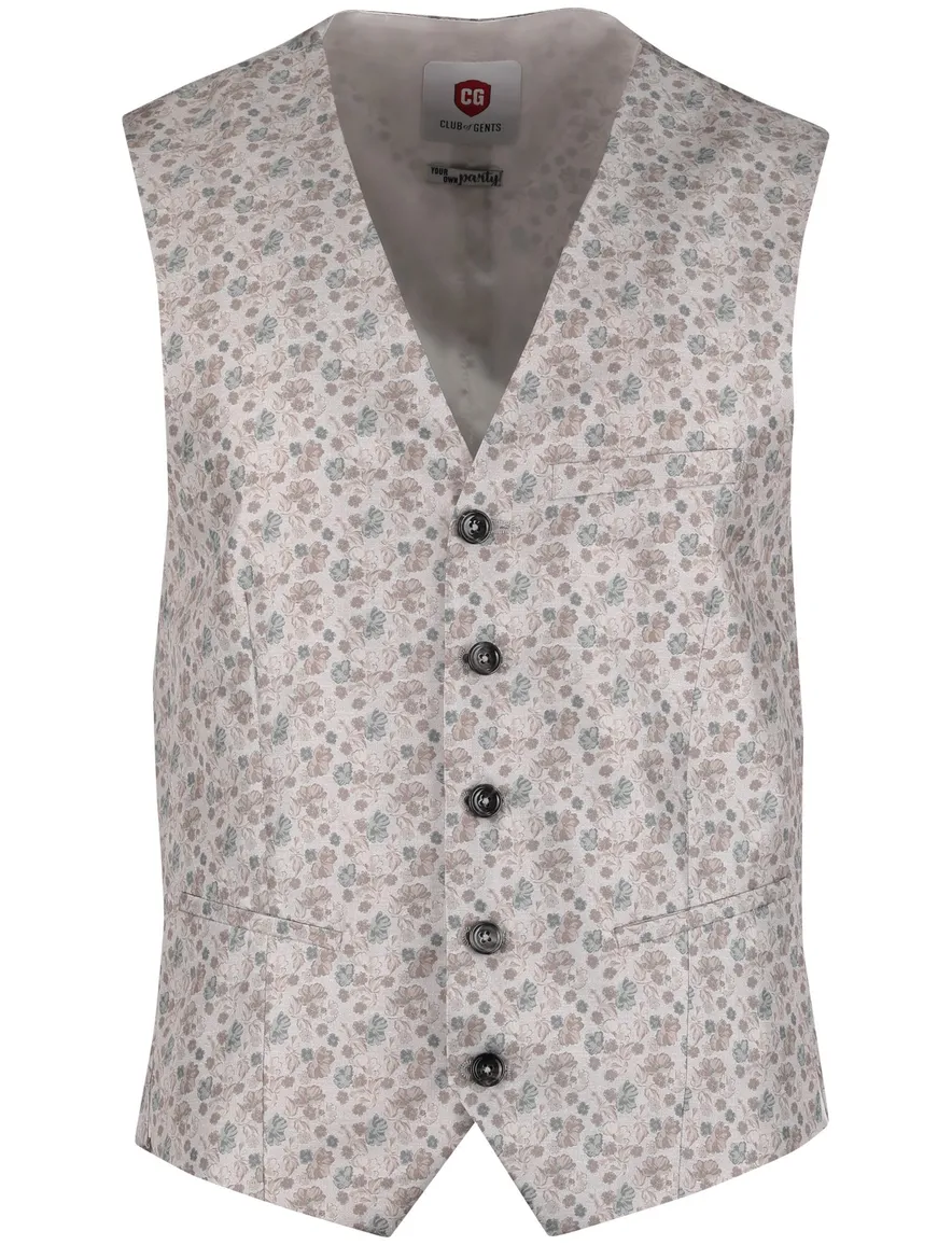 Club of Gents gilet zijde beige met groene broemen print