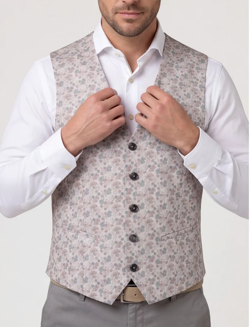 Gilet Club of Gents beige bloemetjes print zijde en zakken