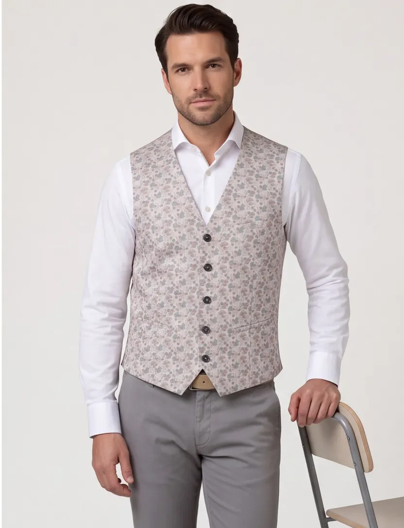 Gilet Club of Gents beige bloemetjes print zijde en zakken