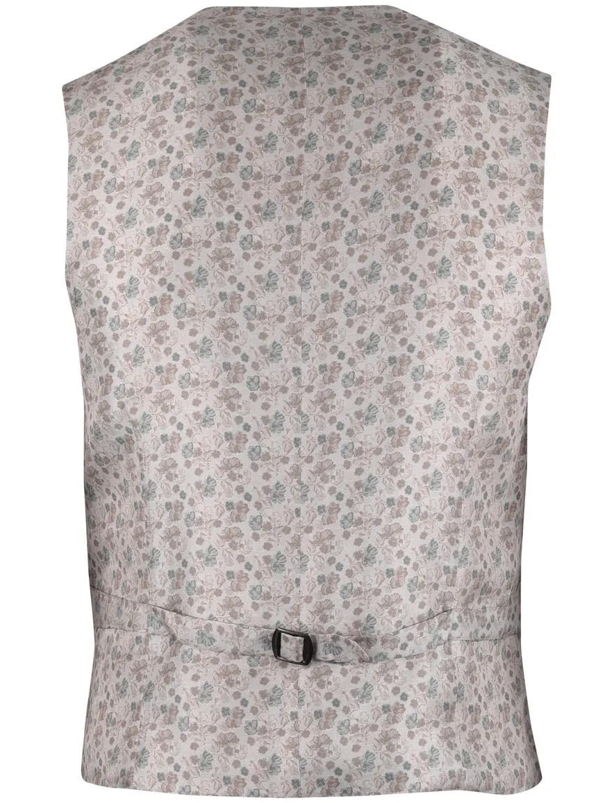 Club of Gents gilet zijde beige met groene bloemen print