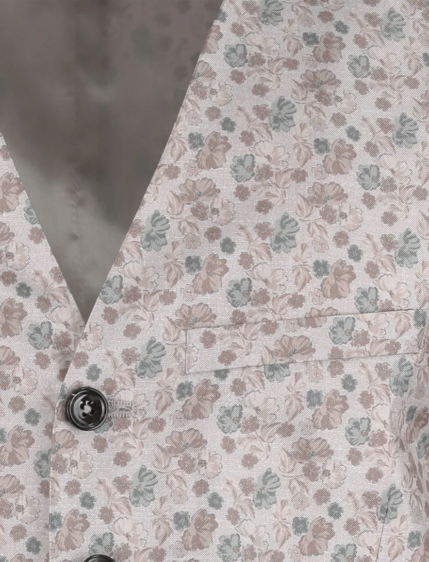 Club of Gents gilet beige zijde met groene bloemen