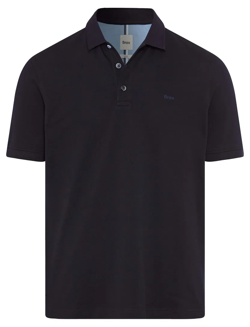 donkerblauwe polo korte mouw 3-knoops normale fit