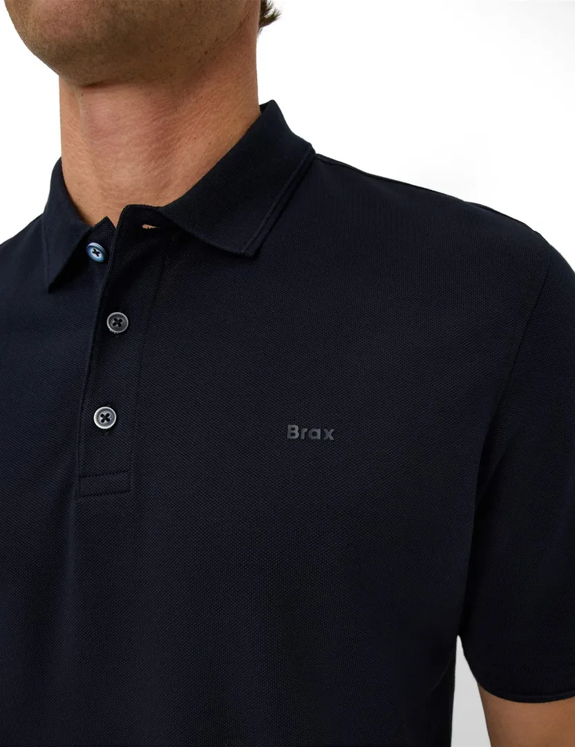 donkerblauwe polo korte mouw 3-knoops normale fit