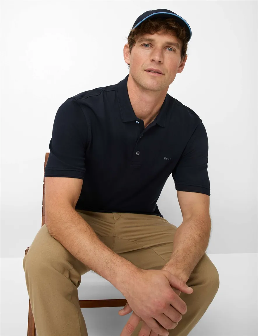 Brax poloshirt donkerblauw korte mouw 3 knopen