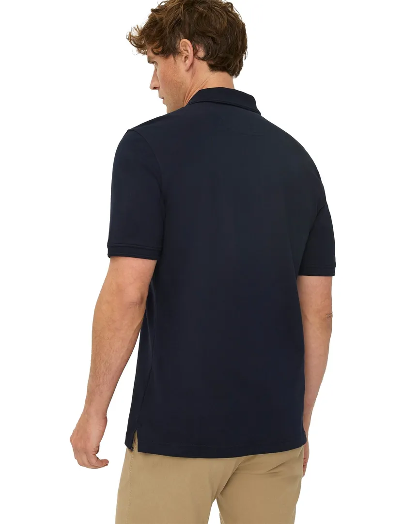 donkerblauwe polo korte mouw 3-knoops normale fit