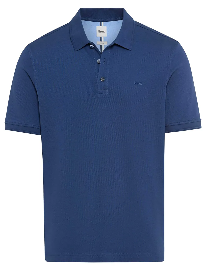 blauwe poloshirt Brax korte mouw 3 knopen normale fit