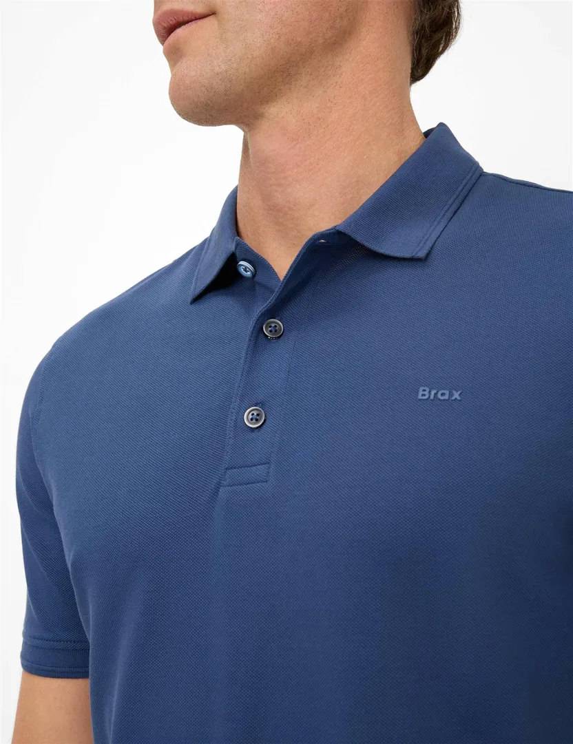 blauwe poloshirt Brax korte mouw 3 knopen normale fit