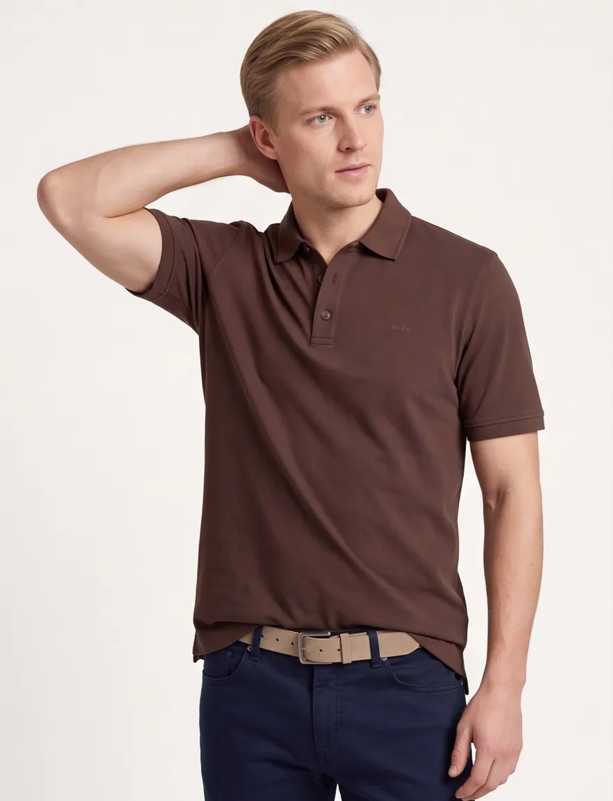 Brax polo bruin normale fit korte mouw katoen