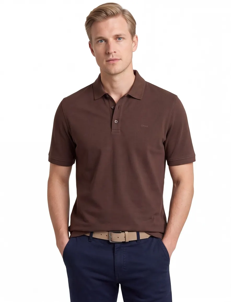 Brax polo bruin normale fit korte mouw katoen