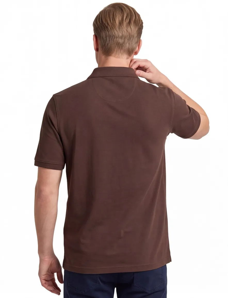 Brax polo bruin normale fit korte mouw katoen