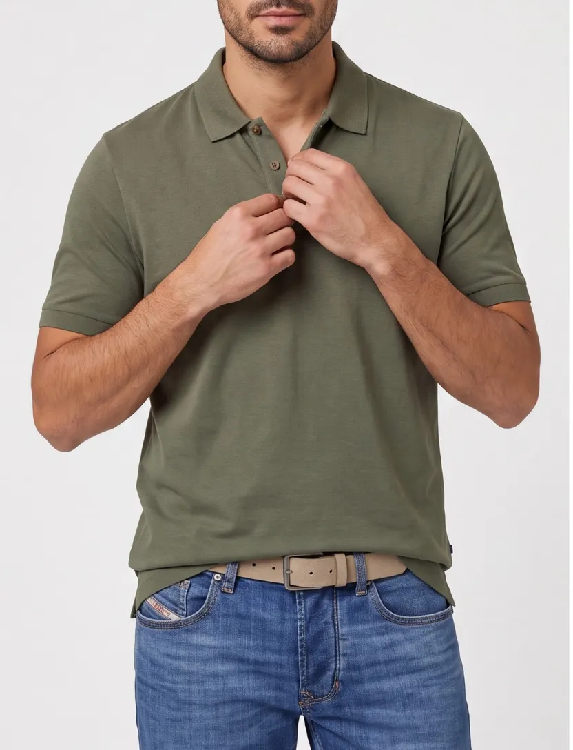 Brax poloshirt groen normale fit 3 knopen