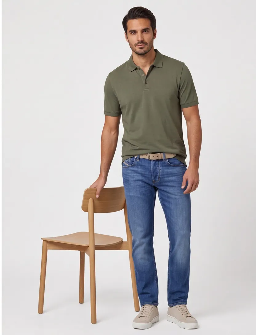 Brax poloshirt groen normale fit 3 knopen