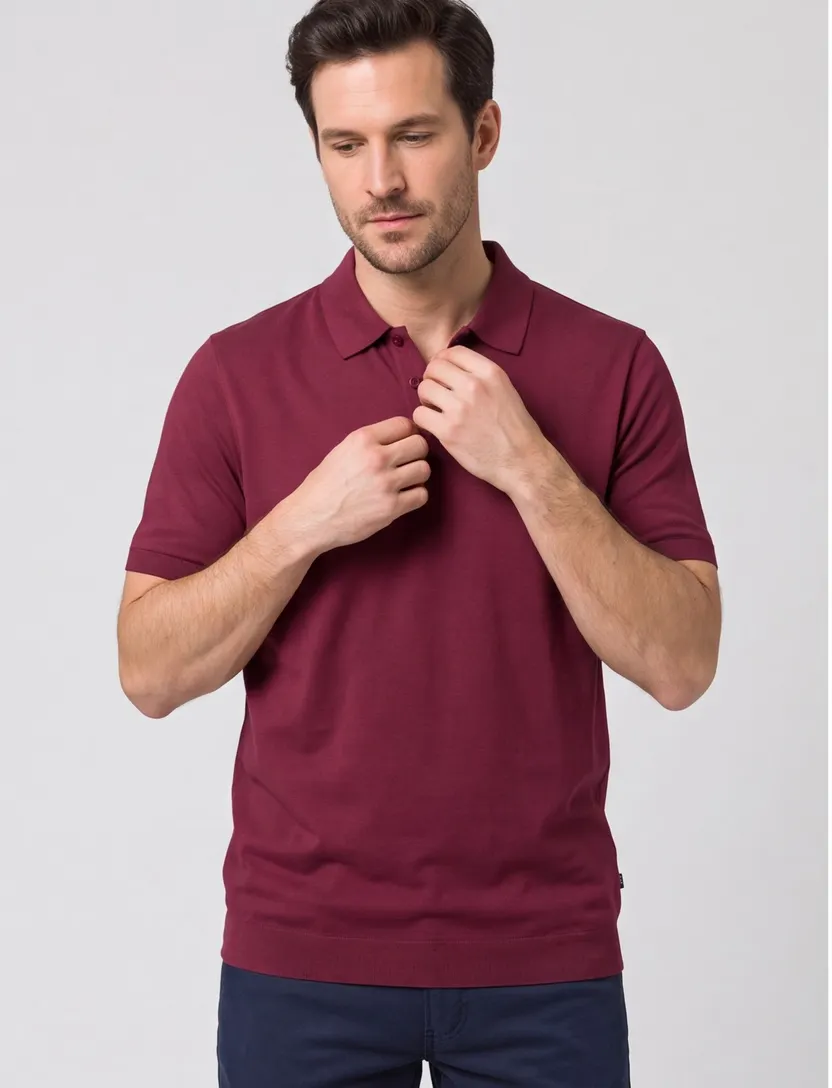 Brax polo bordeaux normale fit 3 knopen