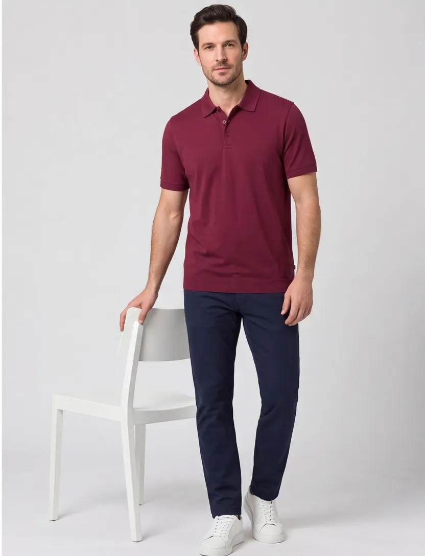 Brax polo bordeaux normale fit 3 knopen