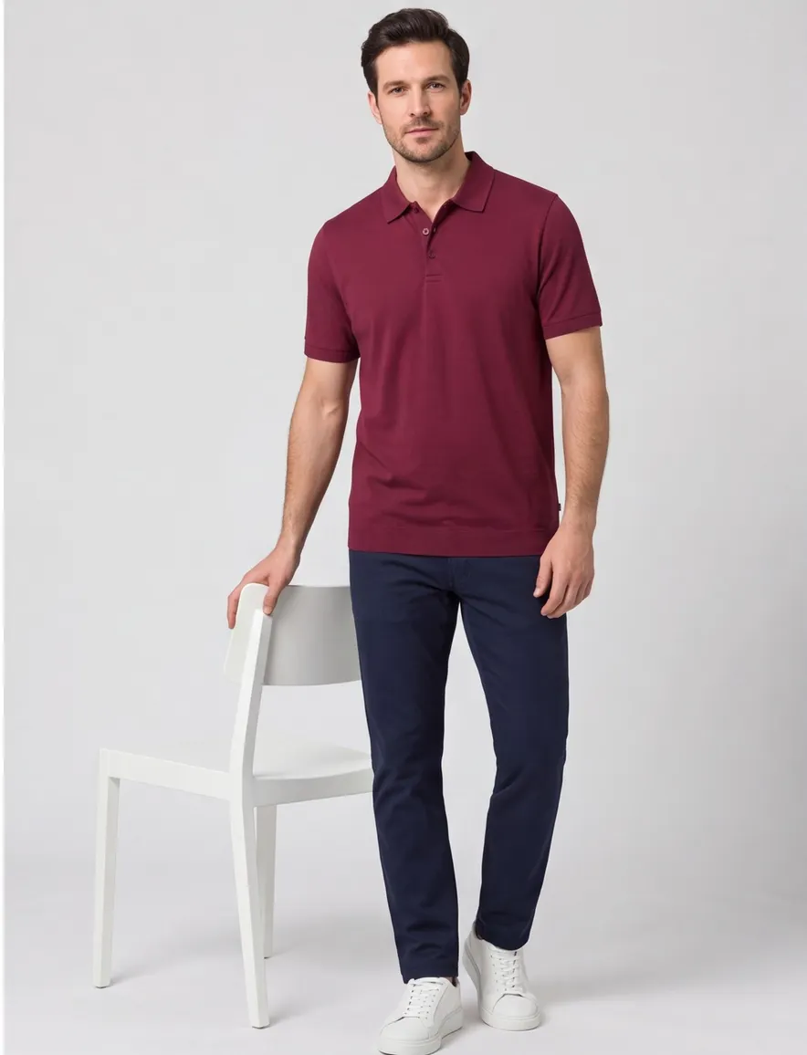 Brax poloshirt rood effen katoen