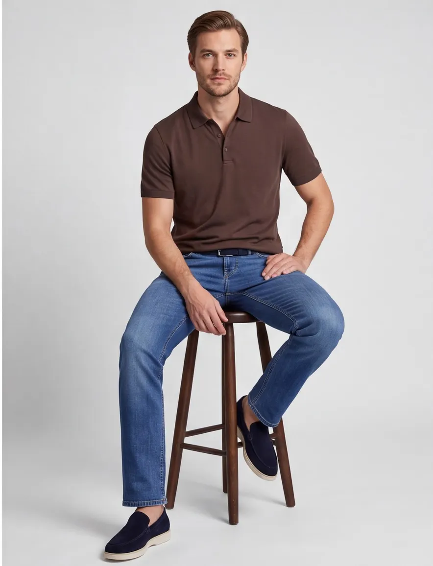 Brax poloshirt bruin effen katoen 3 knoops