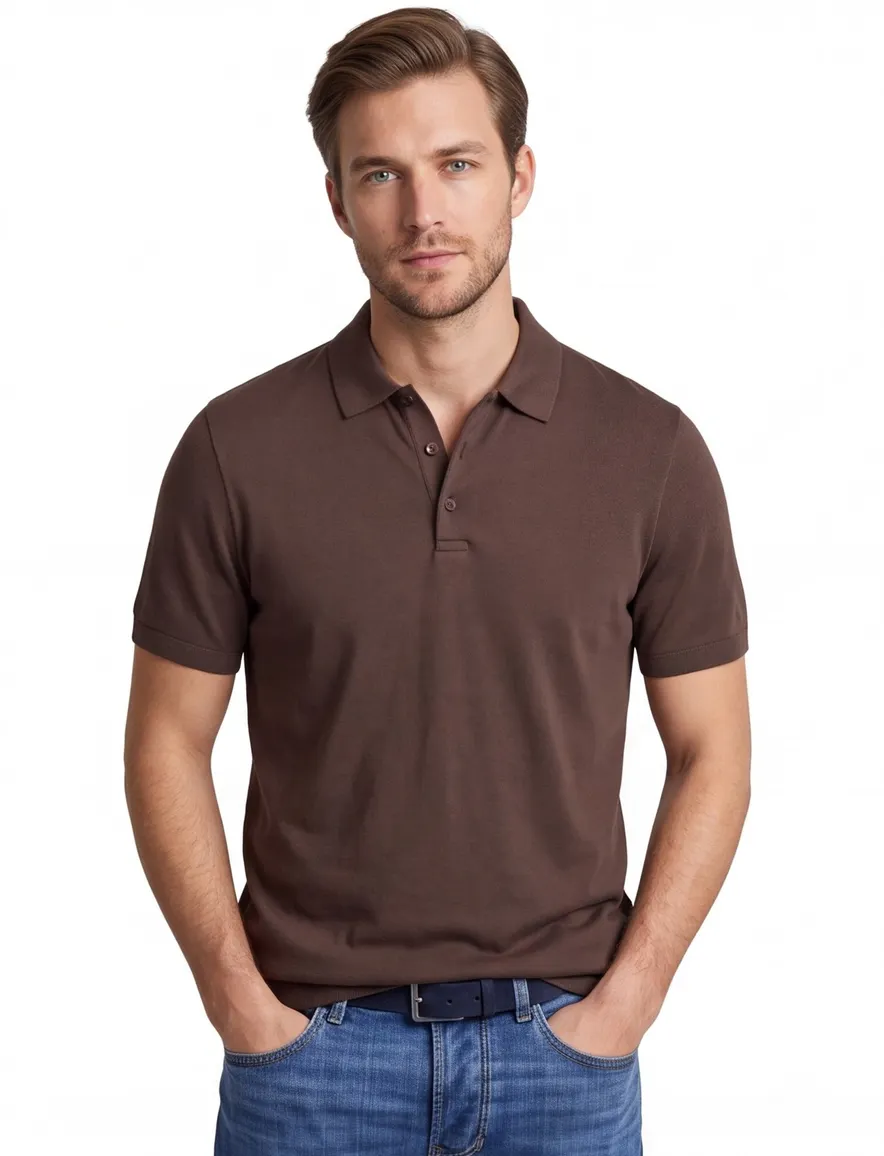 Brax poloshirt bruin effen katoen 3 knoops