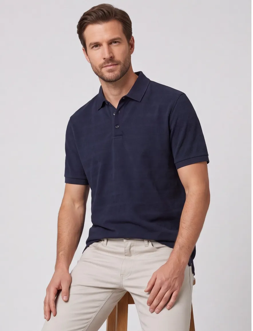 Brax poloshirt donkerblauw 3 knoops effen