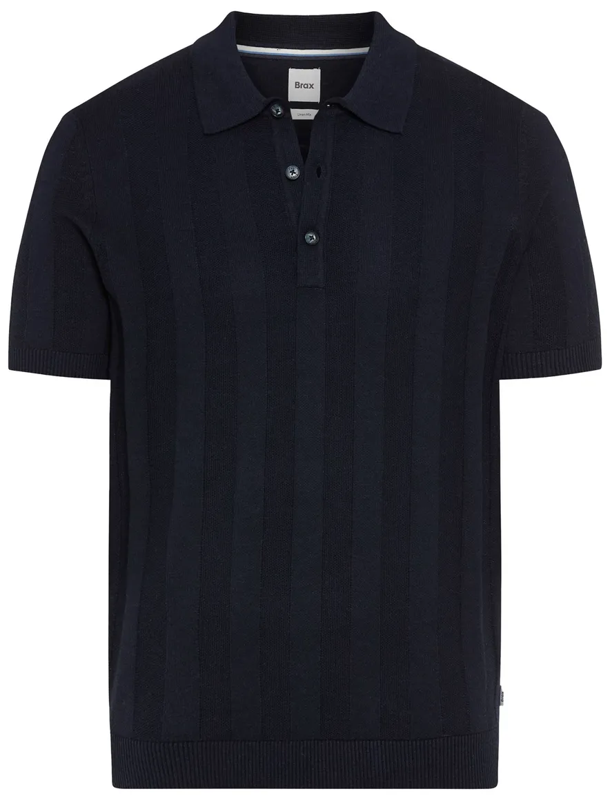 Brax poloshirt donkerblauw gestreept normale fit katoen