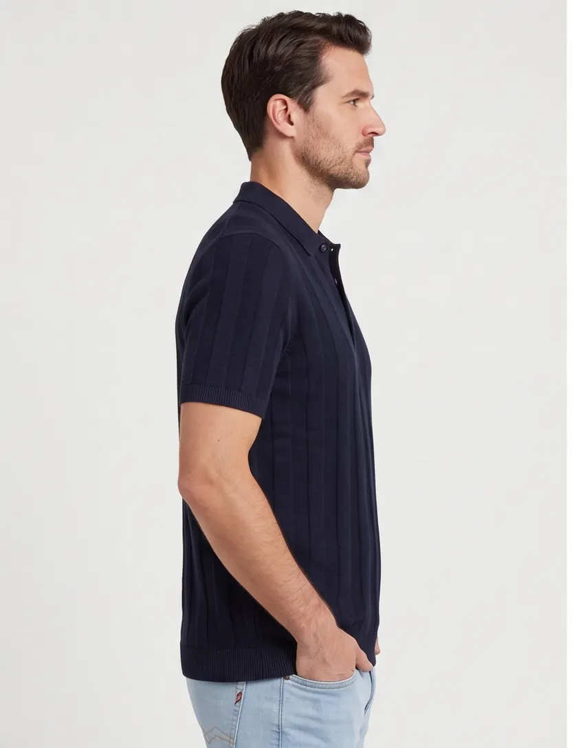 Brax poloshirt gestreept donkerblauw normale fit katoen