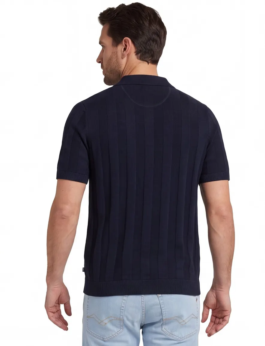 Brax poloshirt donkerblauw gestreept normale fit katoen