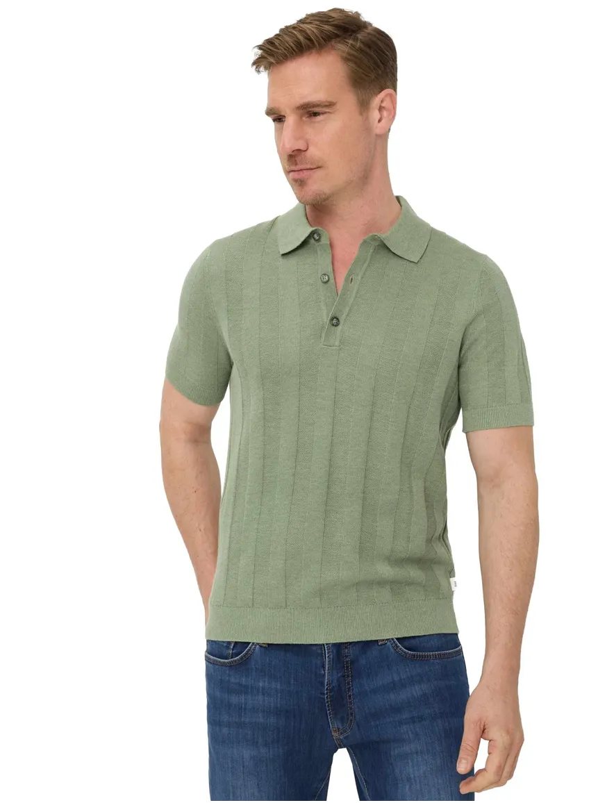 Brax poloshirt groen gestreept katoen