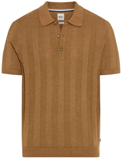 Brax Brax poloshirt camel katoen gestreept