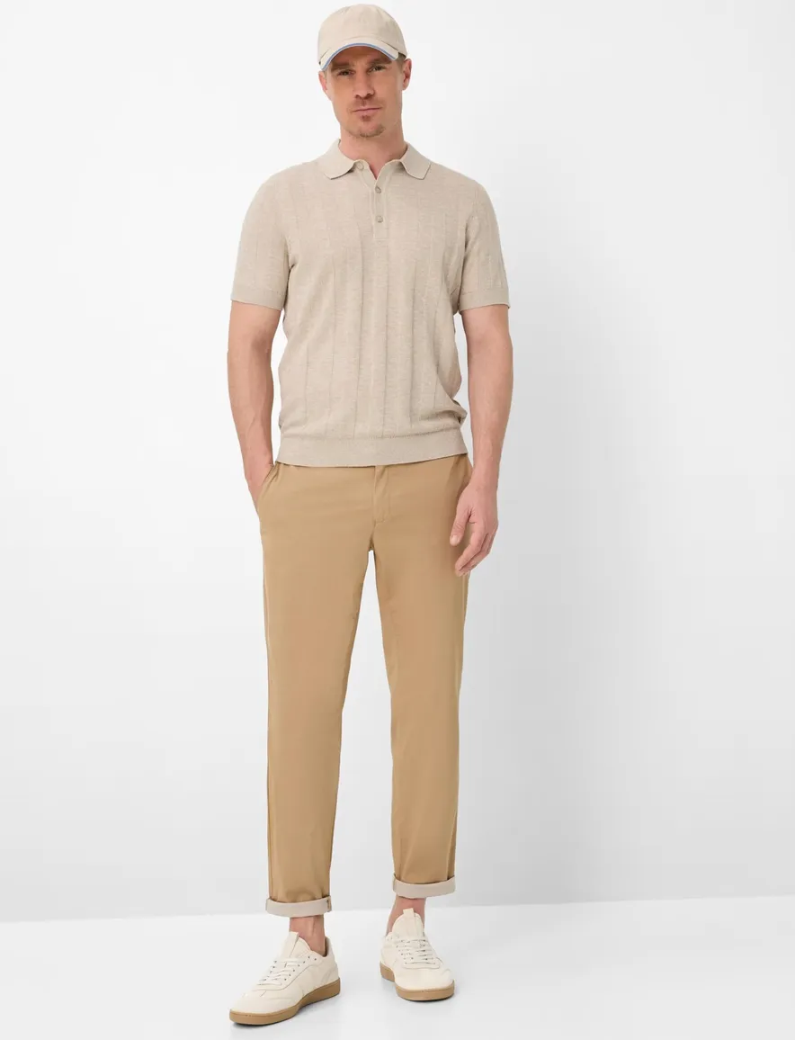 Brax poloshirt beige gestreept katoen