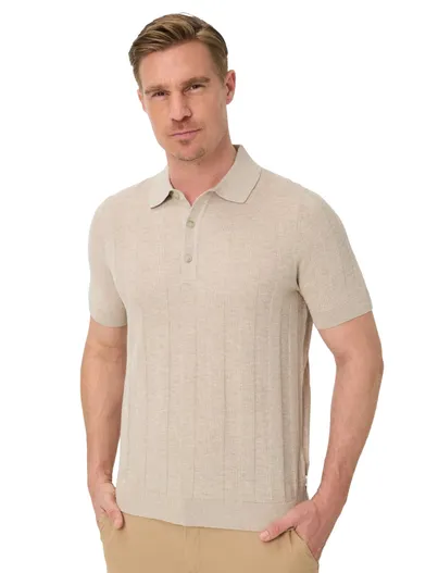 Brax Brax poloshirt beige gestreept katoen