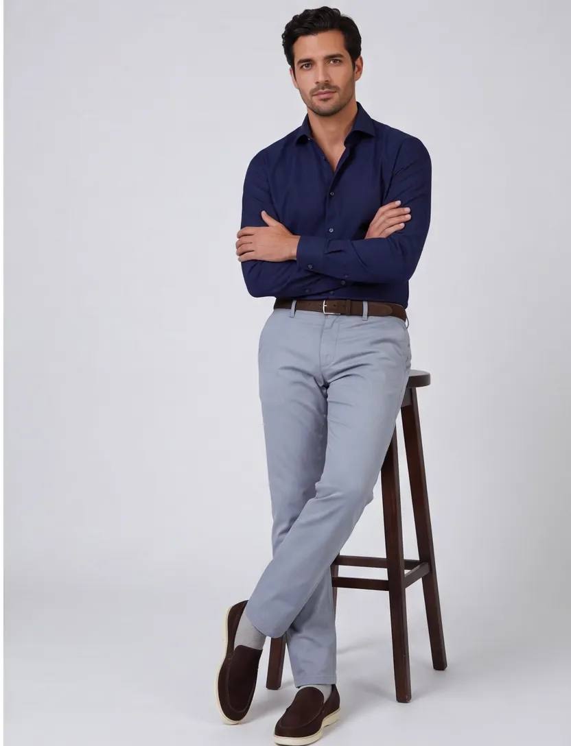 Chino Eurex Thilo chino blauw normale fit