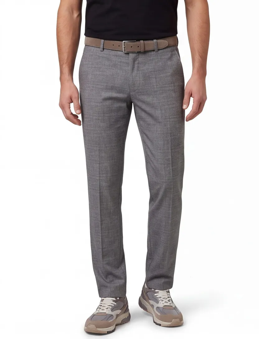 Pantalon Eurex grijs gemeleerd flatfront model normale fit