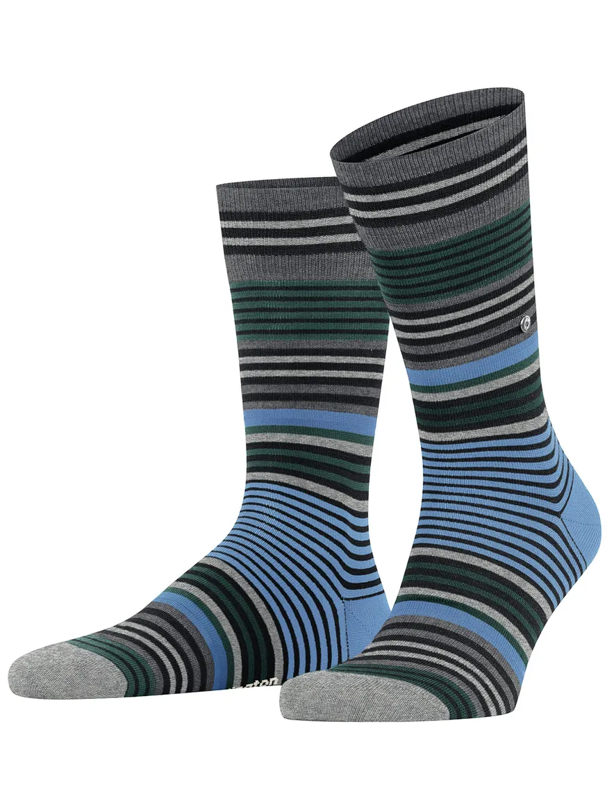 Burlington gestreepte sokken blauw en grijs