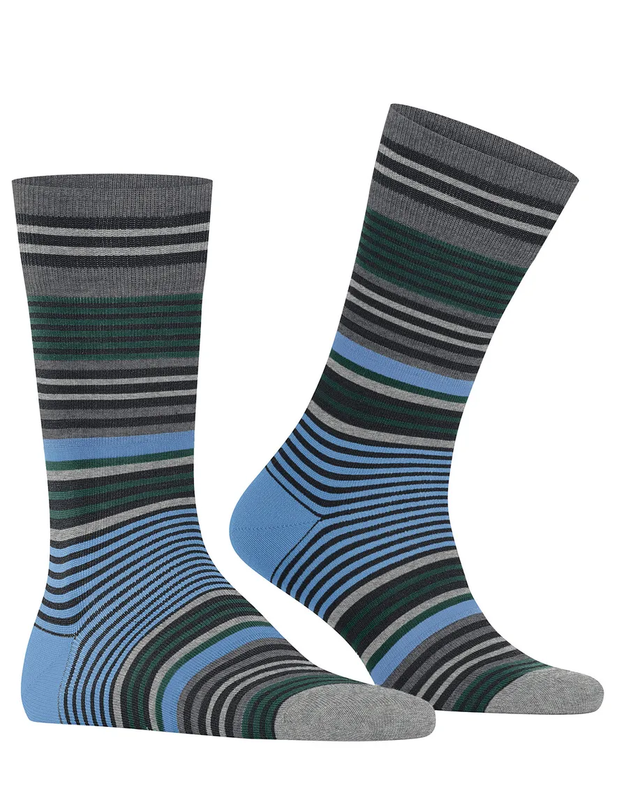 Burlington gestreepte sokken blauw en grijs