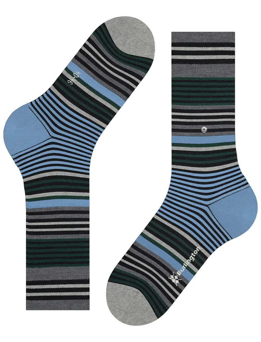 Burlington gestreepte sokken blauw en grijs