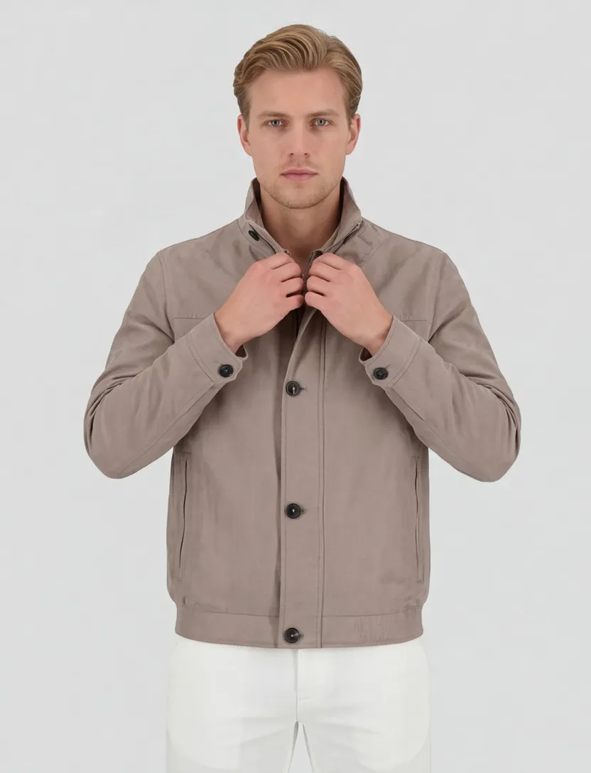 Zomerjas Bugatti wijde fit beige knopen en rits