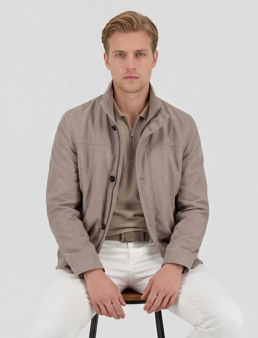 Zomerjas Bugatti wijde fit beige knopen en rits