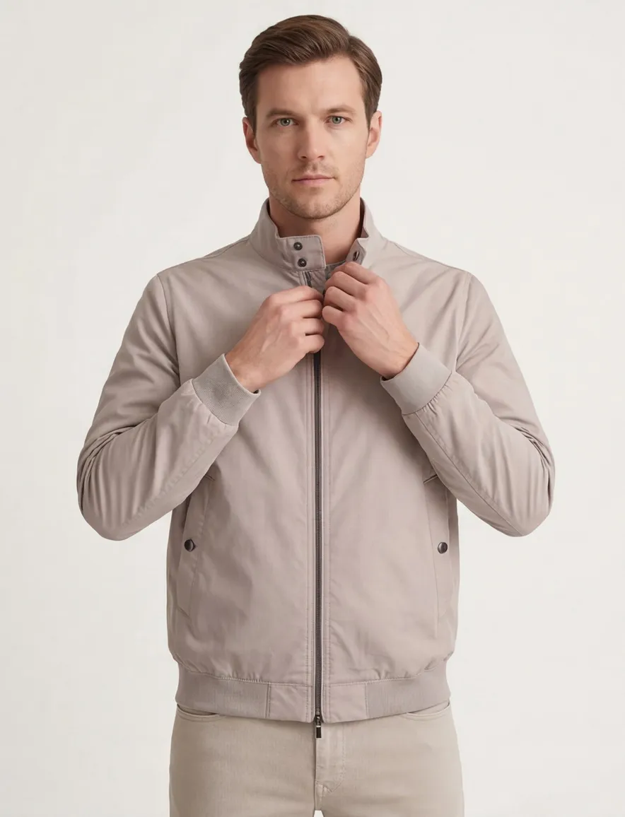 Bugatti zomerjas beige knoopzakken met rits katoen