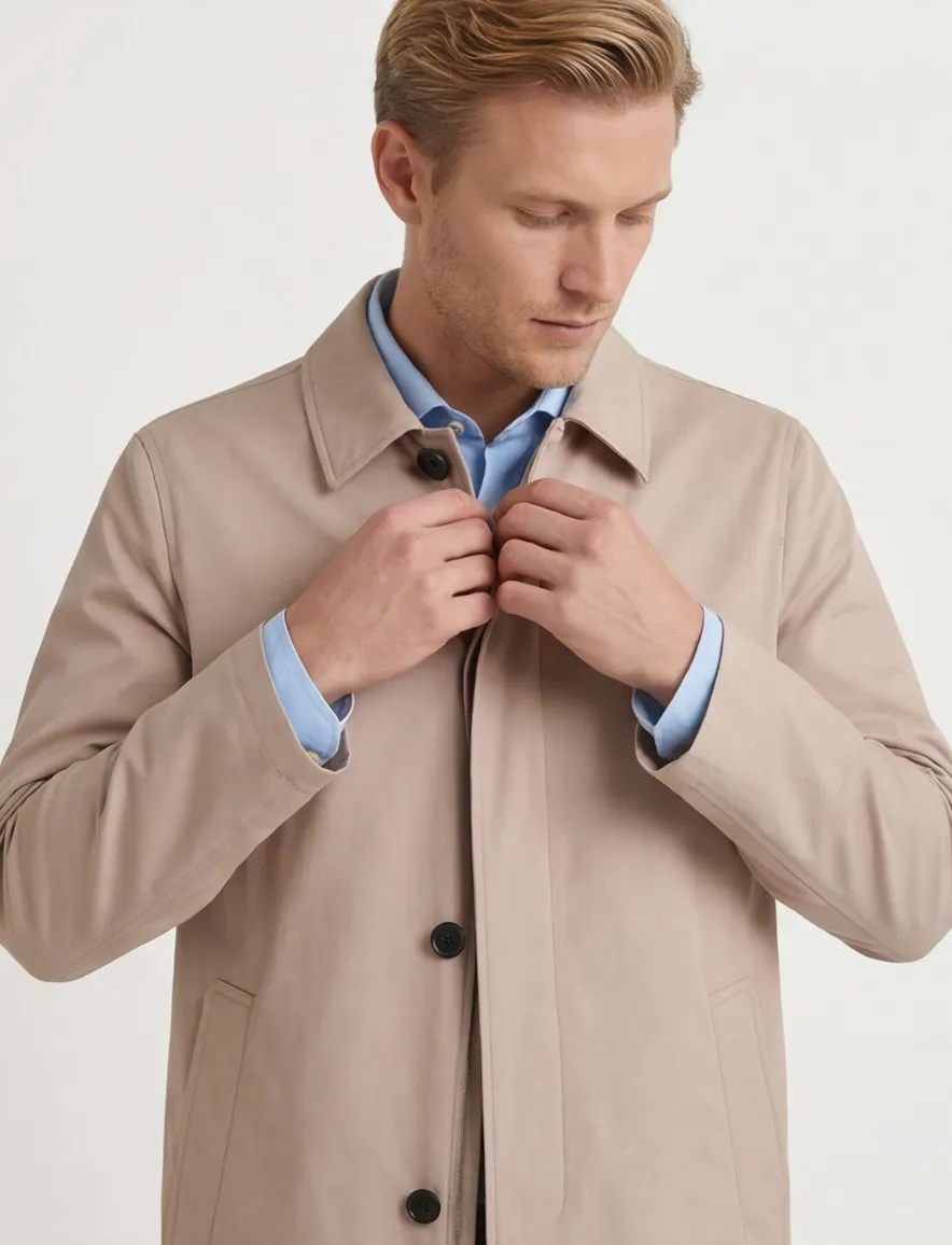 Bugatti Manteljas beige effen gevoerd knopen