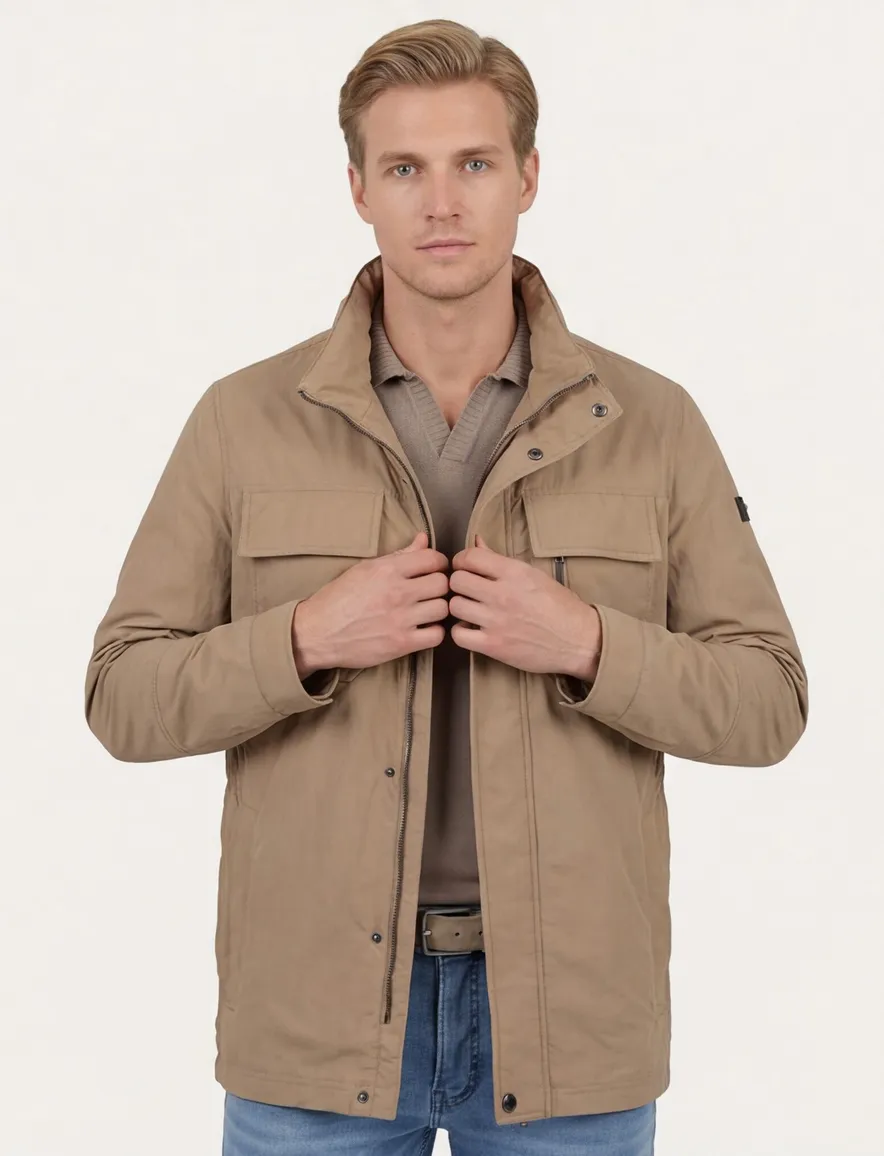 Beige zomerjas Bugatti waterafstotend rits en knopen