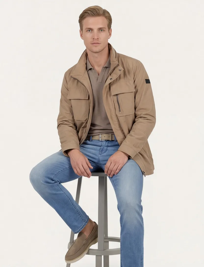 Zomerjas Bugatti camel wijde fit waterafstotend afneembare capuchon