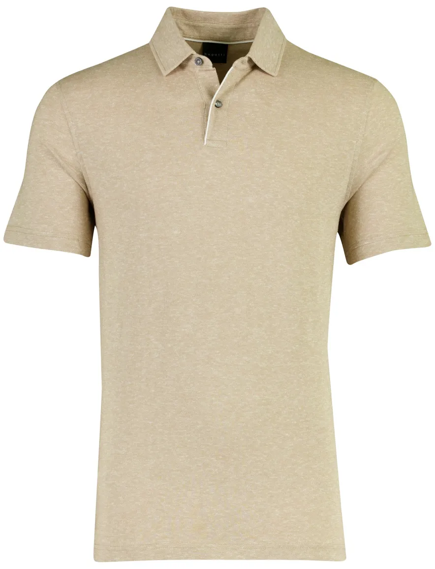 Beige poloshirt Bugatti gemeleerd linnen katoen blend