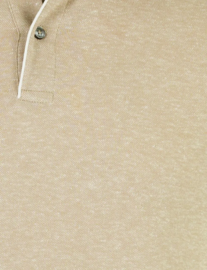 Poloshirt Bugatti beige gemeleerd 2 knoops linnen