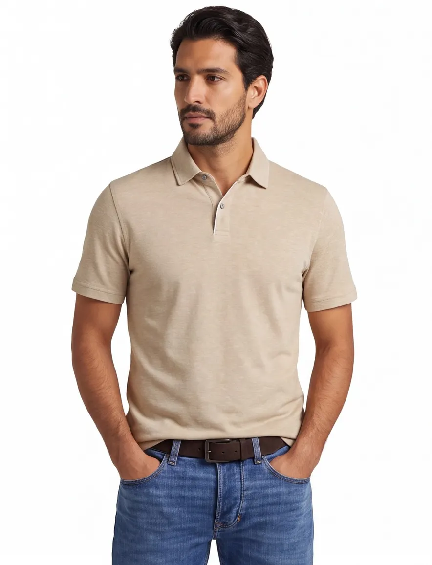 Beige poloshirt Bugatti gemeleerd linnen katoen blend