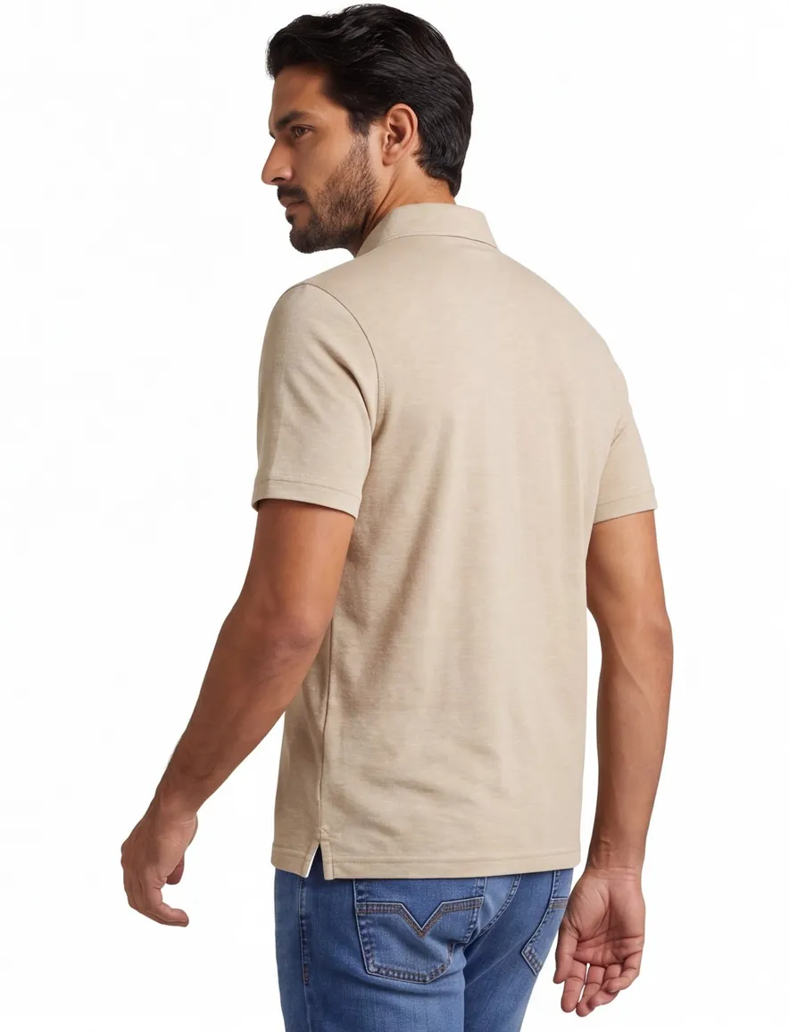 Beige poloshirt Bugatti gemeleerd linnen katoen blend