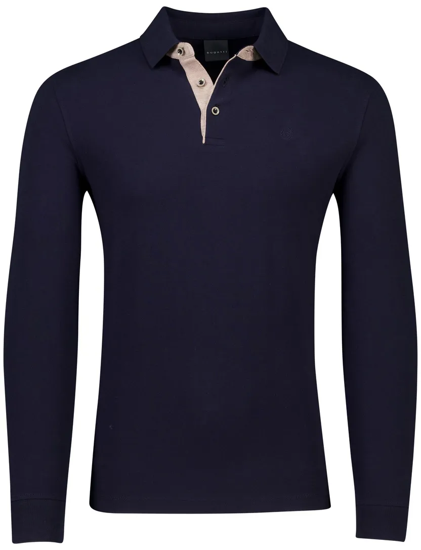Donkerblauw poloshirt Bugatti knooprand beige