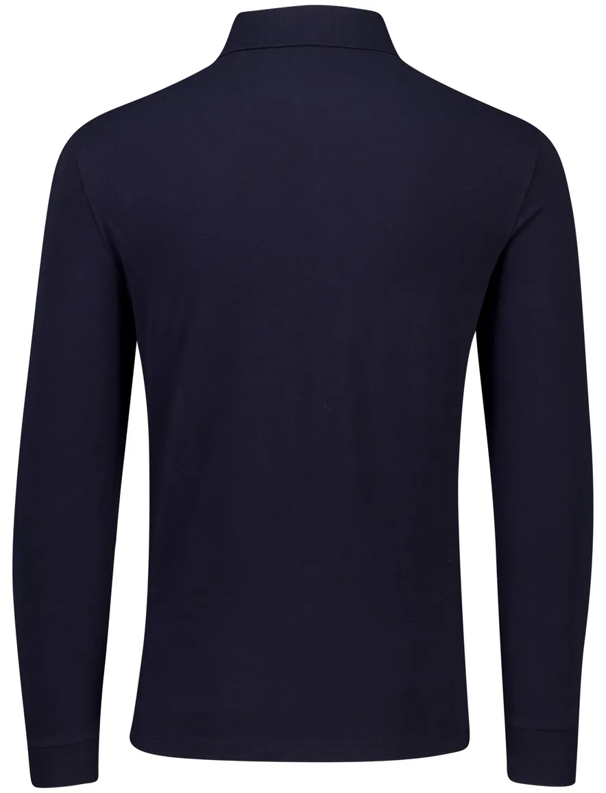 Poloshirt donkerblauw Bugatti beige knooprand