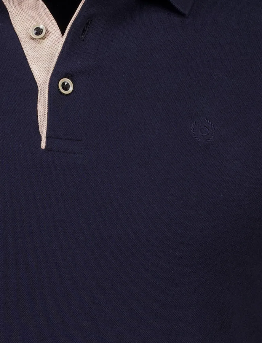 Poloshirt donkerblauw Bugatti beige knooprand