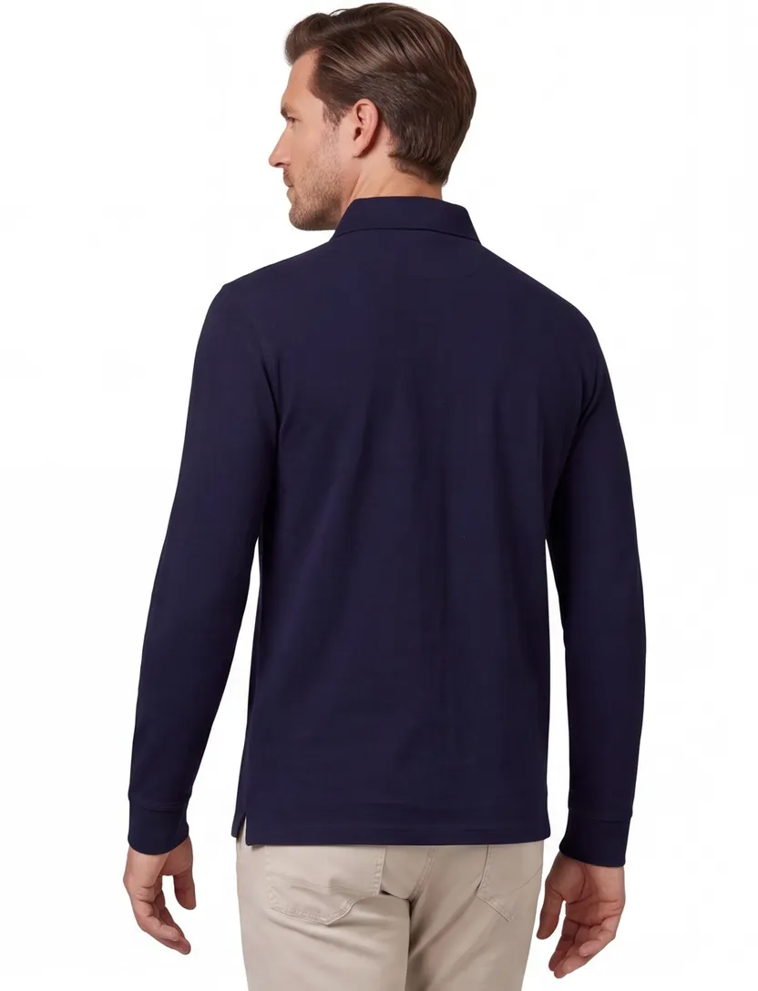 Donkerblauw poloshirt Bugatti knooprand beige