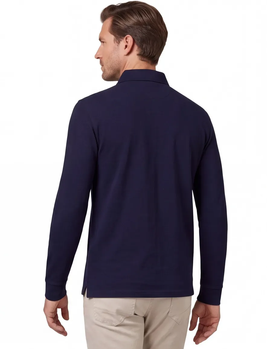 Poloshirt donkerblauw Bugatti beige knooprand
